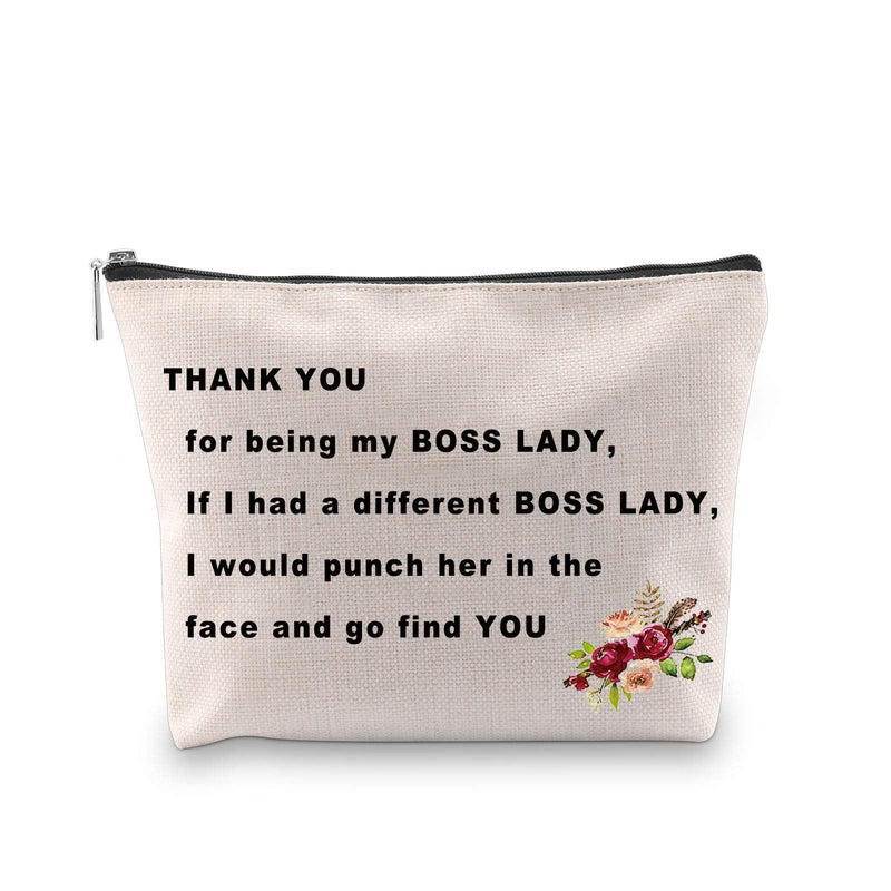 [Australia] - PXTIDY Funny Boss Lady Gifts Thank You For Being My Boss Lady Makeup Cosmetic Bag Female Boss Gift Boss Makeup Bag Gift for Managers from Employee, Coworker (beige) beige 