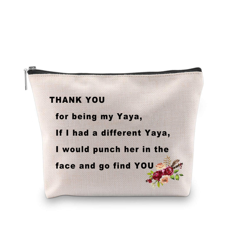 [Australia] - PXTIDY Yaya Gift Grandma Gift Thank You For Being My Yaya Cosmetic Bags Funny Grandmother Makeup Bag Best Yaya Ever Gift Yiayia Gift (beige) beige 
