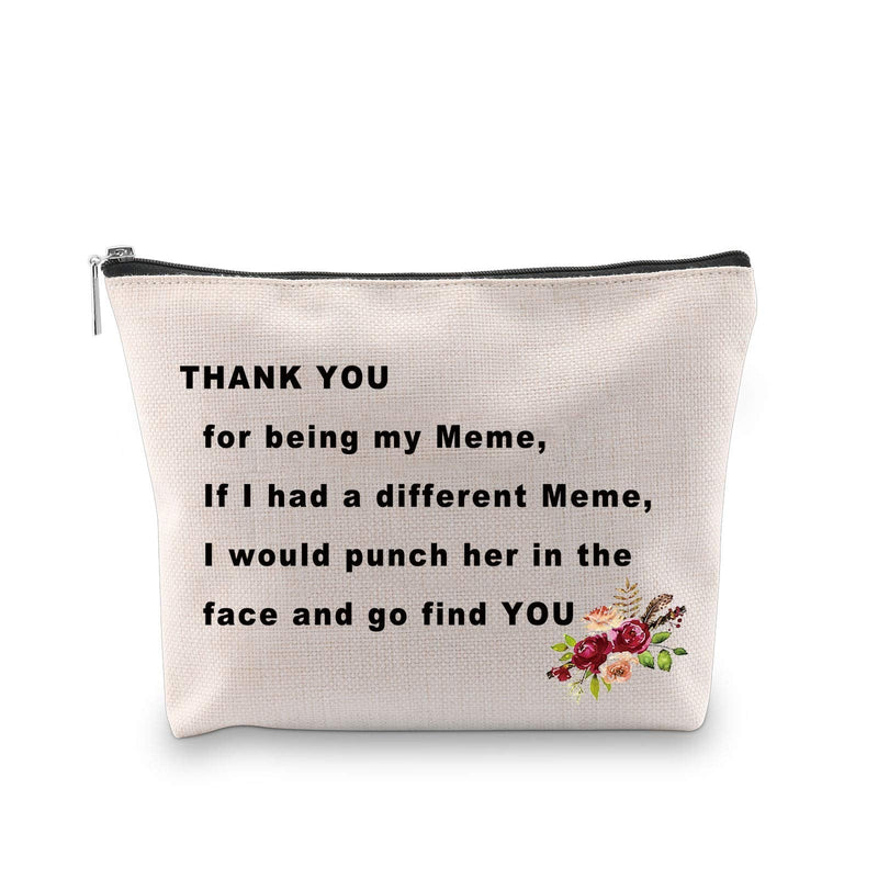 [Australia] - PXTIDY Meme Gift Grandmother Gift Thank You For Being My Meme Cosmetic Bag Funny Grandmother Makeup Bag Best Meme Ever Mema Gift (beige) beige 