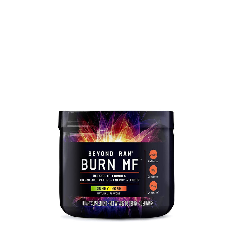 [Australia] - BEYOND RAW Burn MF | Metabolic Formula, Thermo Activator | Pre Workout Powder for Men, Women | Supports Energy and Focus | Gummy Worm | 30 Servings 30 Servings (Pack of 1) 