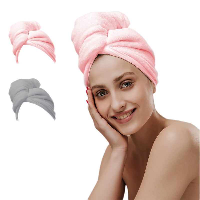[Australia] - DIMSTEXP 2 Packs Microfiber Hair Towel for Women, Drying Curly Hair, Hair Towel Wrap & Anti Frizz Hair Products, Hair Wraps for Women, Curly Hair Products, Microfiber Towel and Hair Wrap(Pink+Gray) Grey+pink 