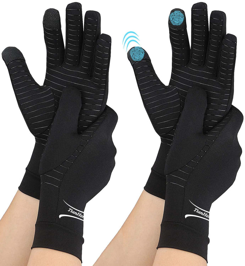 [Australia] - 2 Pairs Copper Arthritis Gloves, Touch Screen Compression Gloves for Men Women, Full Finger Carpal Tunnel Glove for Typing, Hand Pain, RSI, Support Wrist and Hand Joint (Black, Large (2 Pairs)) Black Large (2 Pairs) 