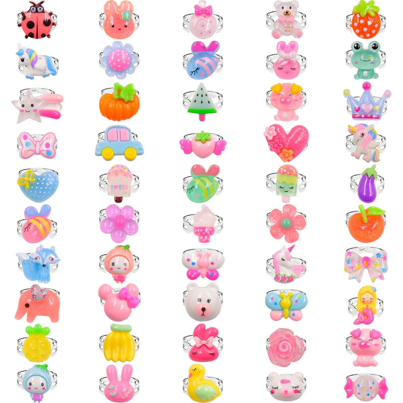[Australia] - NEWITIN 50 Pieces Kids Rings Little Girl Jewelry Adjustable Rings Girl Pretend Play and Dress up Rings,Little Girls Gift Rings Cartoon 