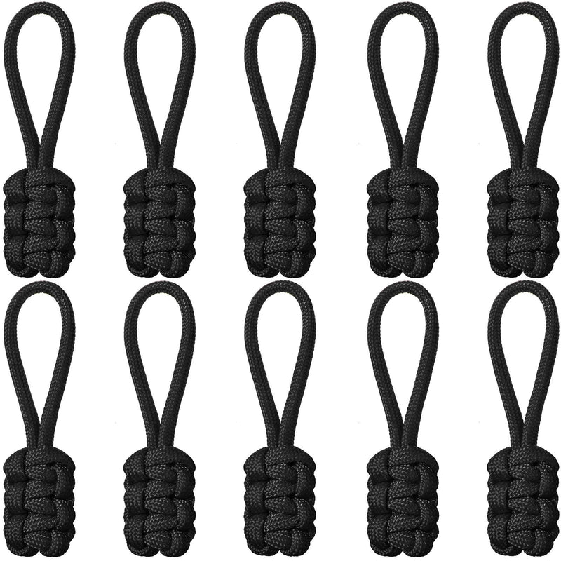 [Australia] - 10 Pieces Replacement Zipper Pulls Tab Universal Nylon Zipper Repair Kit Zipper Slider Pull Tab Zipper Fixer Metal Zipper Head Hand Woven Pull Rope Zipper Handle Cord Pull Tab (Black) 