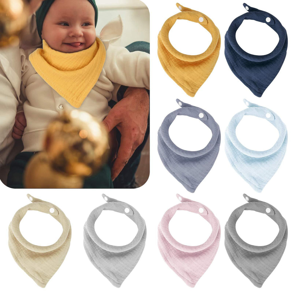 [Australia] - Muslin Baby Bandana Bibs, Absorbent Drool Bibs for Baby Boys & Girls, Size Adjustable Bibs for Newborn/0-12 Months Infant, 8 Pack - Solid Colors 
