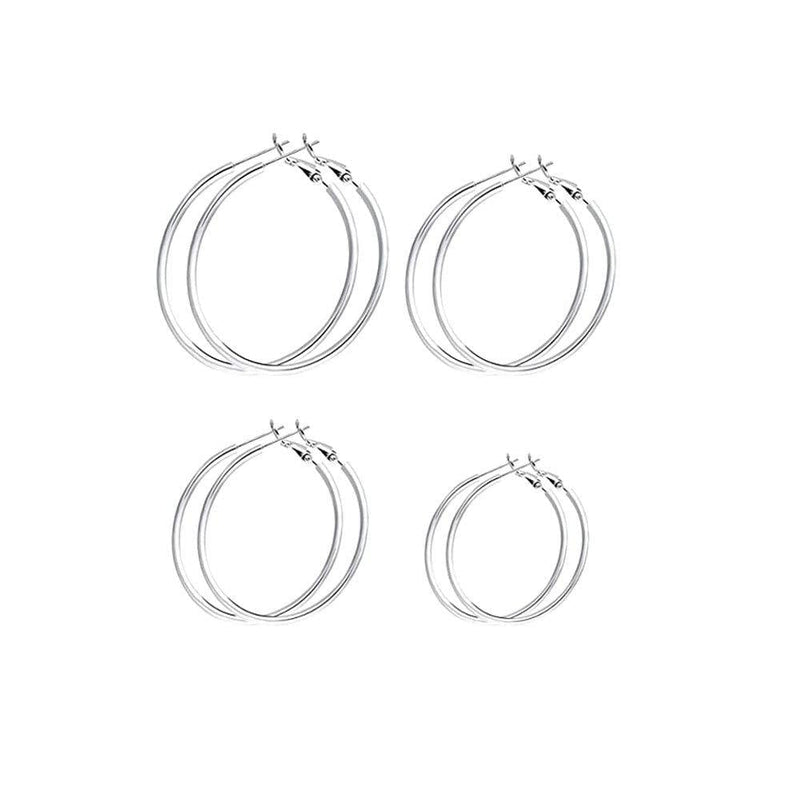 [Australia] - Silver Hoop Earrings,4 Pairs 925 Hypoallergenic Big Hoop Earrings, Polished Round Circle Earring Set for Women Girls Valentine's Day Gift (30/40/50/60MM) Silver 