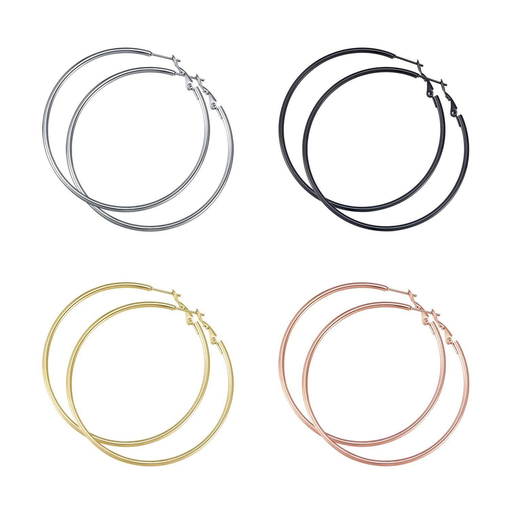[Australia] - Boguish Hoop Earrings for Women Girls, Stainless Steel Lightweight Hoops Jewelry 14K Plated Gold Silver 4 Pairs 100.0 Millimeters 4 Pairs of Assorted 