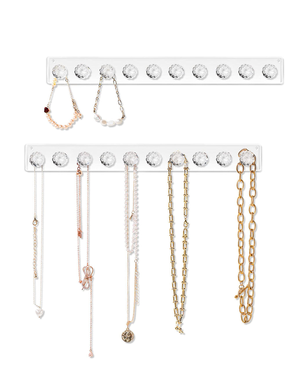 [Australia] - Zreal Jewelry Hanger, 2-pack Acrylic Necklace Holder, Wall Mount Necklace Hanger Organizer with 10 Jewelry Hooks in Pumpkin Shape (Clear) Clear 
