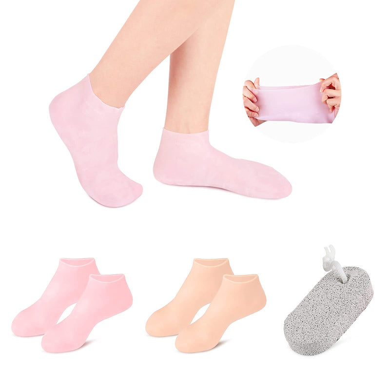 [Australia] - Moisturizing Socks, Aloe Socks, Foot Spa Gel Silicone Socks for Women (2 Pairs), Pedicure Socks for Repairing Dry Feet, Cracked Heel and Softening Rough Skin, Calluses, Pumice Stone for Feet 