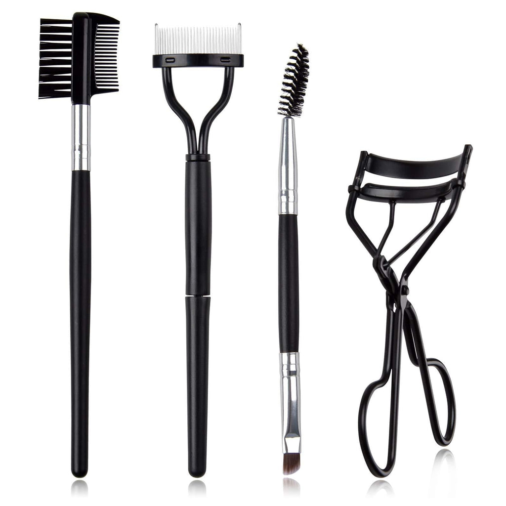 [Australia] - Eyelash Comb Brush Tools EBANKU 4pcs Eyebrow Brush Comb Eyelashes Curler Lash Separator Tool Double Ended Professional Eye Brow Spoolie Brushes for Makeup Grooming (Black) 4P-A 