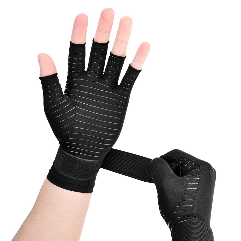 [Australia] - Copper Wrist Compression Arthritis Gloves (1 Pair), Wrist Support Brace Fingerless Glove with Adjustable Strap, Comfortable Carpal Tunnel Sleeve for Hand Finger Wrist Relieve Pain for Women and Men Small 