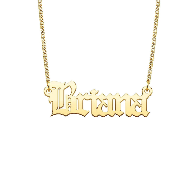 [Australia] - QeenseKc Gothic Retro Old English Font Name Necklace Personlized with Cuban Chain Initial Custom Made Gold Pendant Jewelry Mother‘s Day Gift for Women Briana 