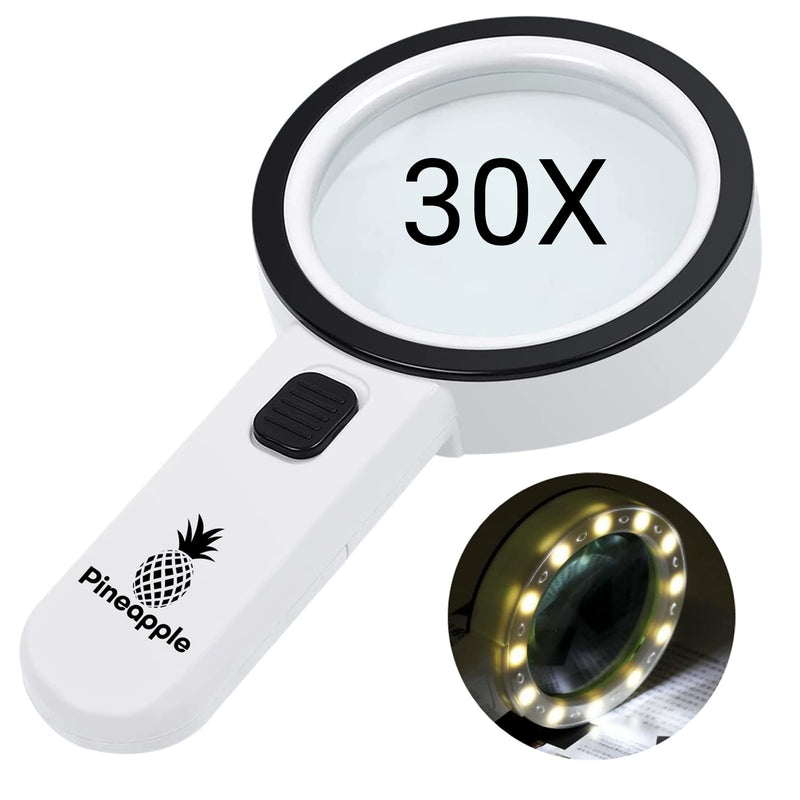 [Australia] - Pineapple Magnifying Glass with Light, 30X Handheld Large Magnifying Glass, LED Lighted Magnifier, High Powered Magnifying Glasses for Seniors, Macular Degeneration, Reading, Elderly 