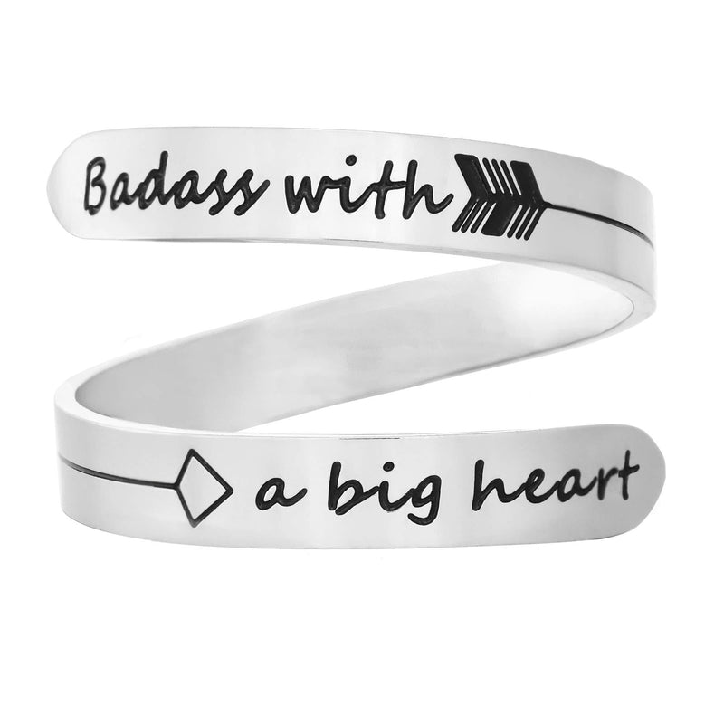 [Australia] - Vrycot Adjustable Inspirational Keep Going Ring Stainless Steel Adjustable Never Giver up Bands Cool Stacking Opening Gift for Women Statement Badass with a big heart 