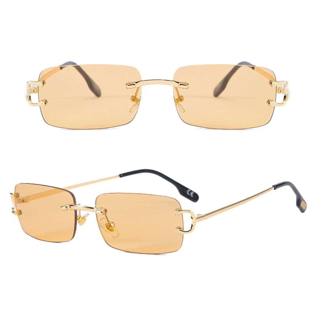 [Australia] - Small Rectangle Sunglasses for Women Men Rimless Sunglasses Ultralight 90s Glasses Champagne 
