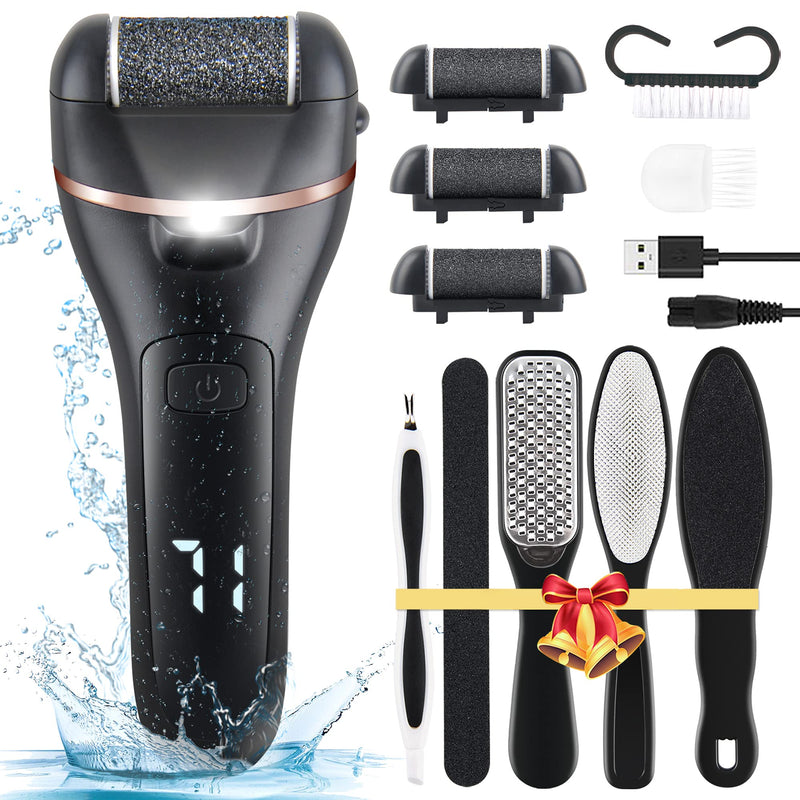 [Australia] - Electric Callus Remover for Feet, Rechargeable Pedicure Tools Foot Care Feet File, 13 in 1 Callous Remover Kit for Remove Cracked Heels and Dead Skin, with 3 Roller Heads 2 Speed, Battery Display Black 