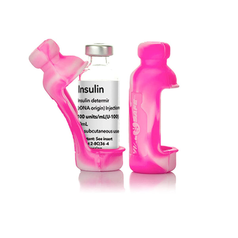 [Australia] - VIAL SAFE Insulin Bottle Protector Case/Sleeve for Diabetes, Never Risk Breaking Your Insulin Vial, Reusable, Durable, Flexible Silicone Protective Sleeve, 2-Pack (Size Tall), Tie Dye Pink 