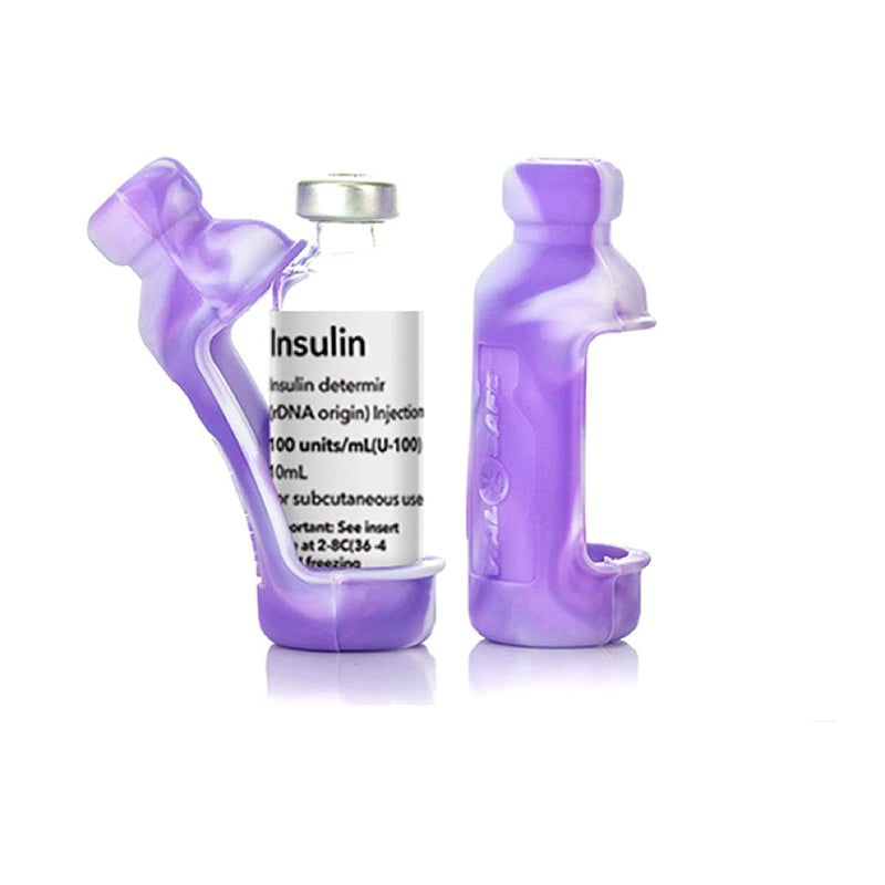 [Australia] - VIAL SAFE Insulin Bottle Protector Case/Sleeve for Diabetes, Never Risk Breaking Your Insulin Vial, Reusable, Durable, Flexible Silicone Protective Sleeve, 2-Pack (Size Tall), Tie Dye Purple 