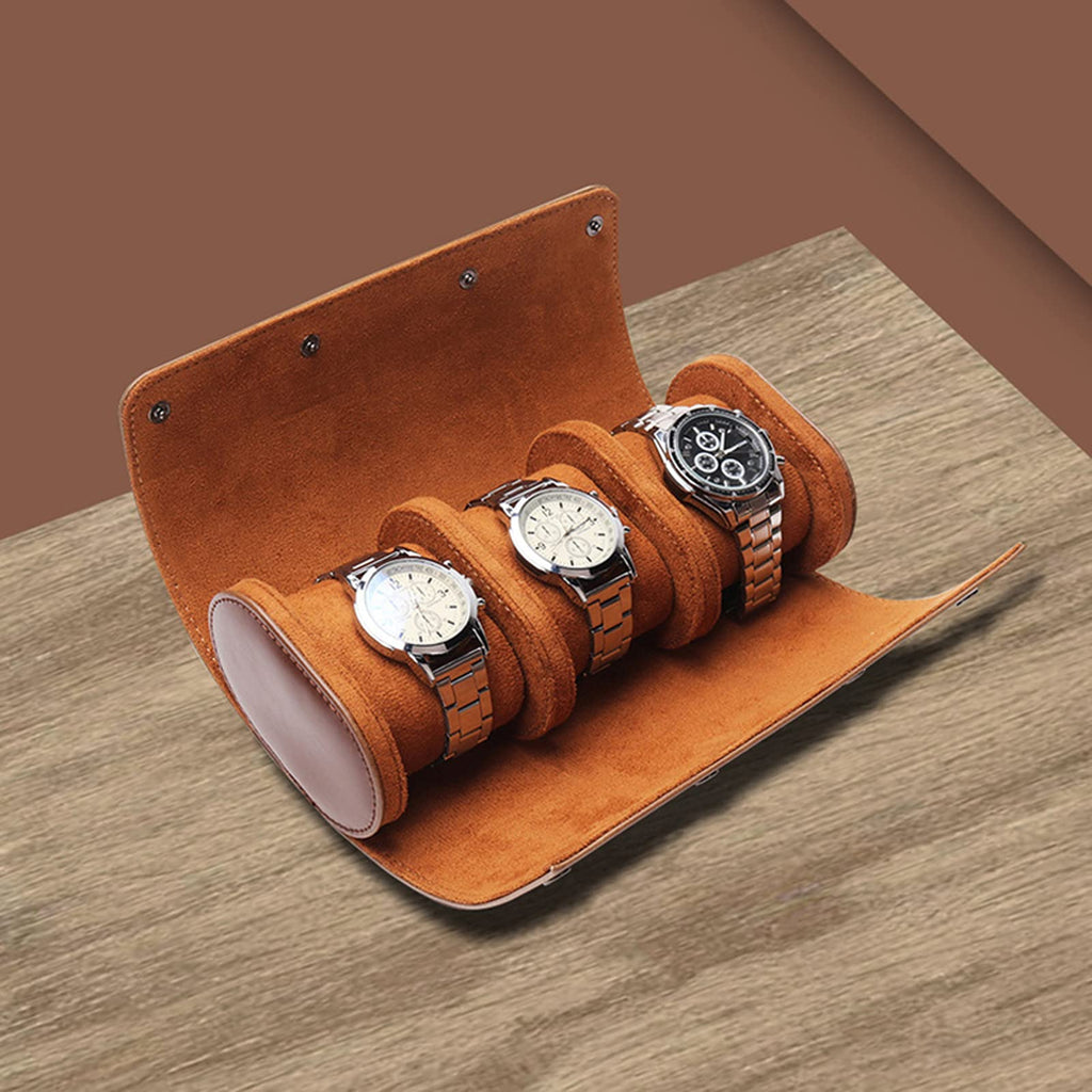 [Australia] - Cokritsm Watch Roll Travel Case 3 Slot For Men Pu Leather Portable Watch Display Storage Brown 