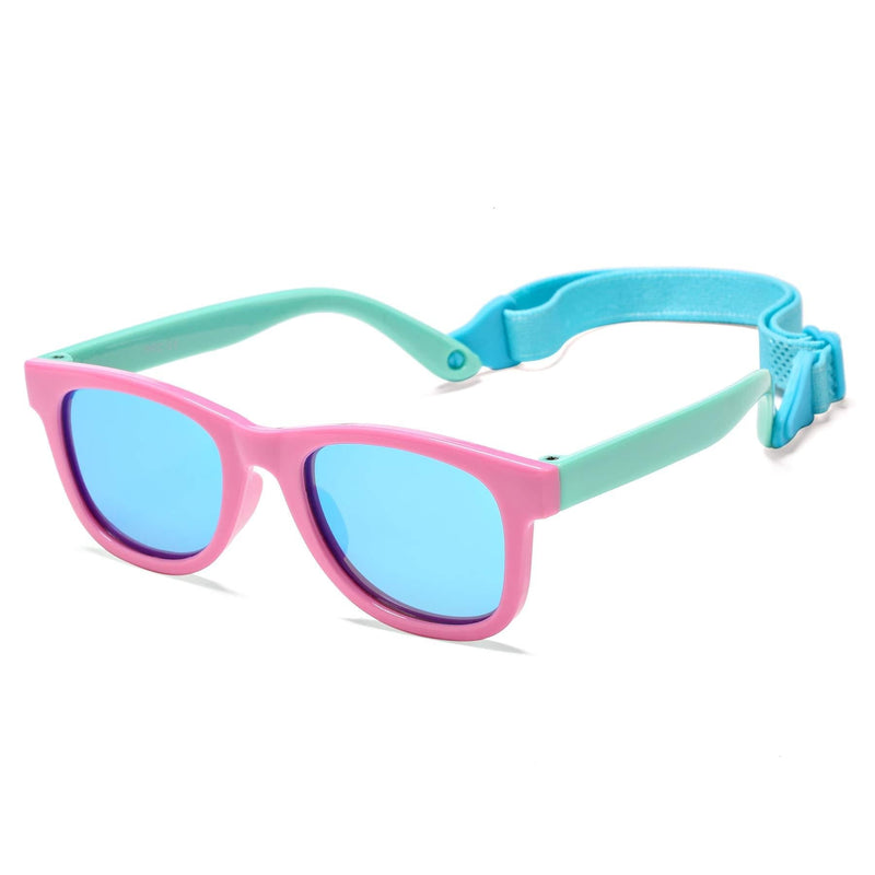 [Australia] - Polarized Sunglasses for Baby with Strap 100% UV Protection Shades for Toddler Age 0-24 Months C0 Pink Green/Blue Mirror 