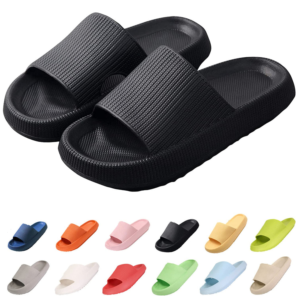 [Australia] - Pillow Slides Slippers, Sharllen Non-Slip Shower Bathroom Spa Slipper, Open Toe Spa Slippers, EVA Platform Thick Sole Quick Drying Super Soft Foam Massage Sandals for Women and Men Black 5.5-6.5 Women/5-6 Men 