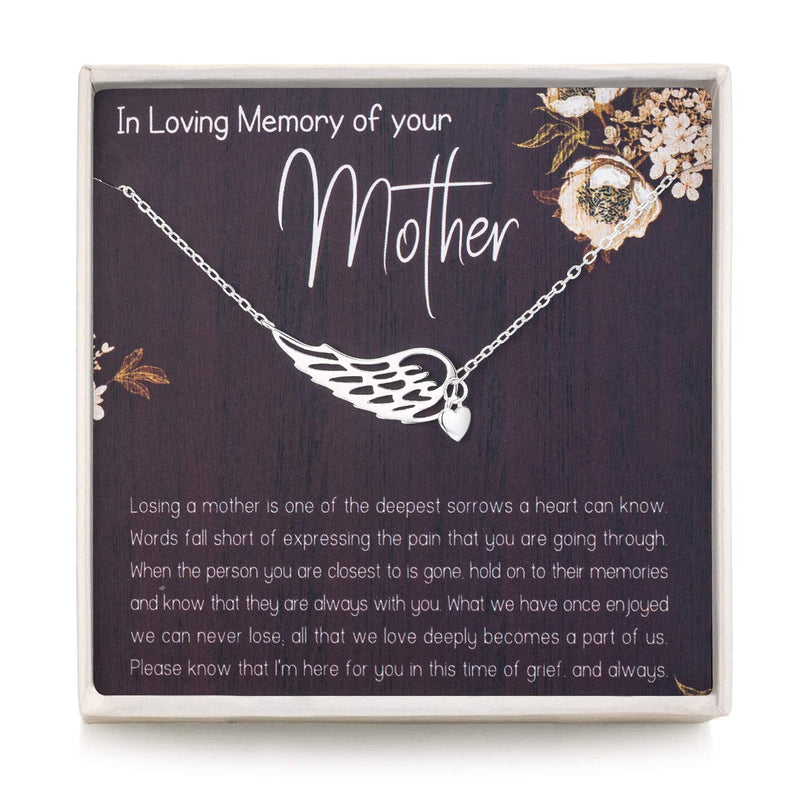 [Australia] - RareLove Sympathy Gifts for Loss of Mother,Bereavement Condolence Gifts,Remembrance Gifts,925 Sterling Silver Angel Wing Heart Pendant Necklace,Sorry for Your Loss Gift Memorial Gifts 