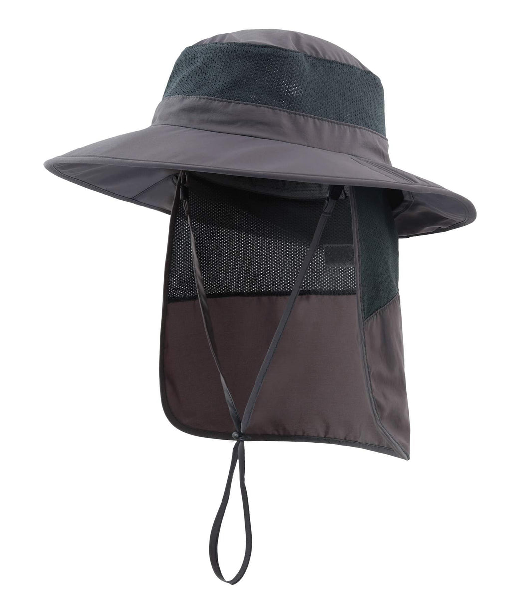 [Australia] - Home Prefer Outdoor UPF50+ Kids Sun Hat Wide Brim Fishing Hat with Neck Flap Dark Gray 