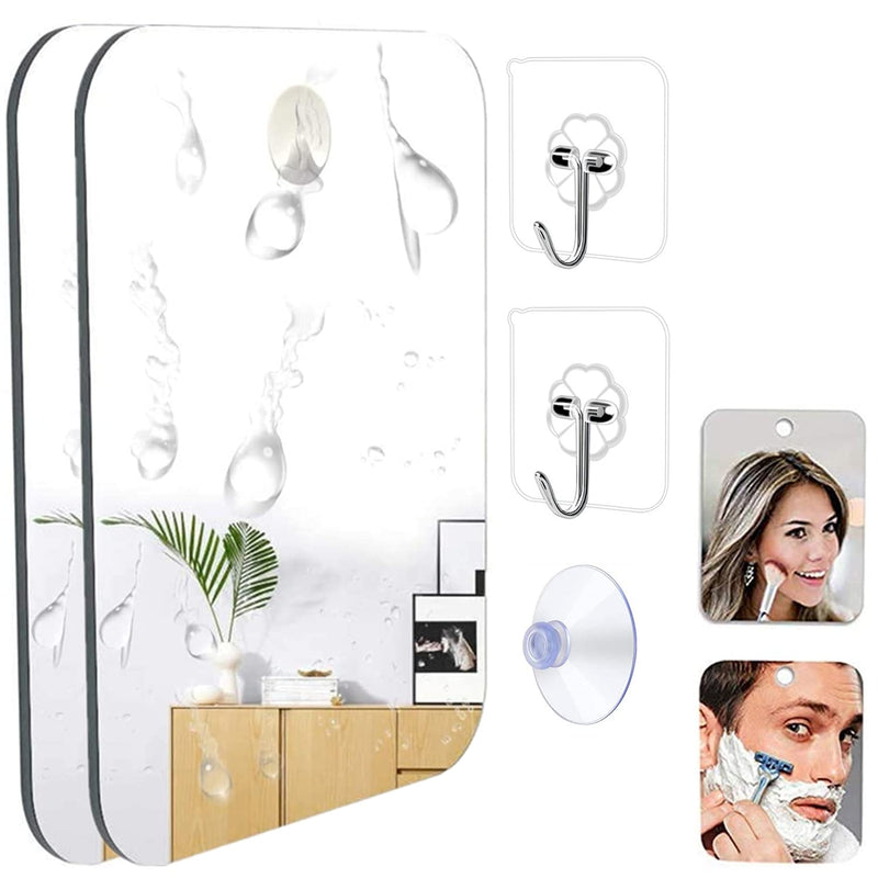 [Australia] - 2 PCS Deluxe Shower Mirror,Bathroom Shaving Mirror,Travel Mirror,Shower Makeup Shave Mirror，Wall Hanging Shatterproof Mirror with Removable Adhesive Hook，Small, Portable, Handheld for Men and Women 