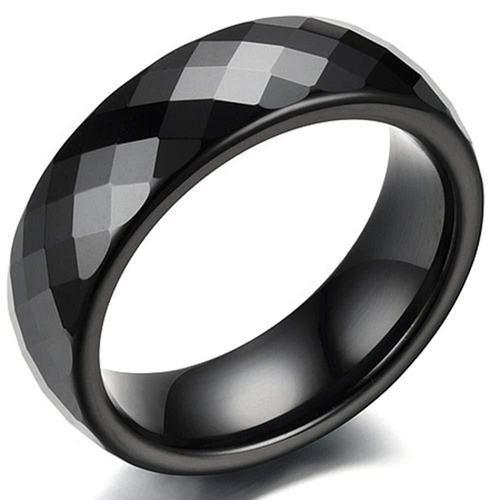 [Australia] - 7mm Black White Faced Classic Simple Plain Dome Style Ceramic Wedding Band Ring 5 