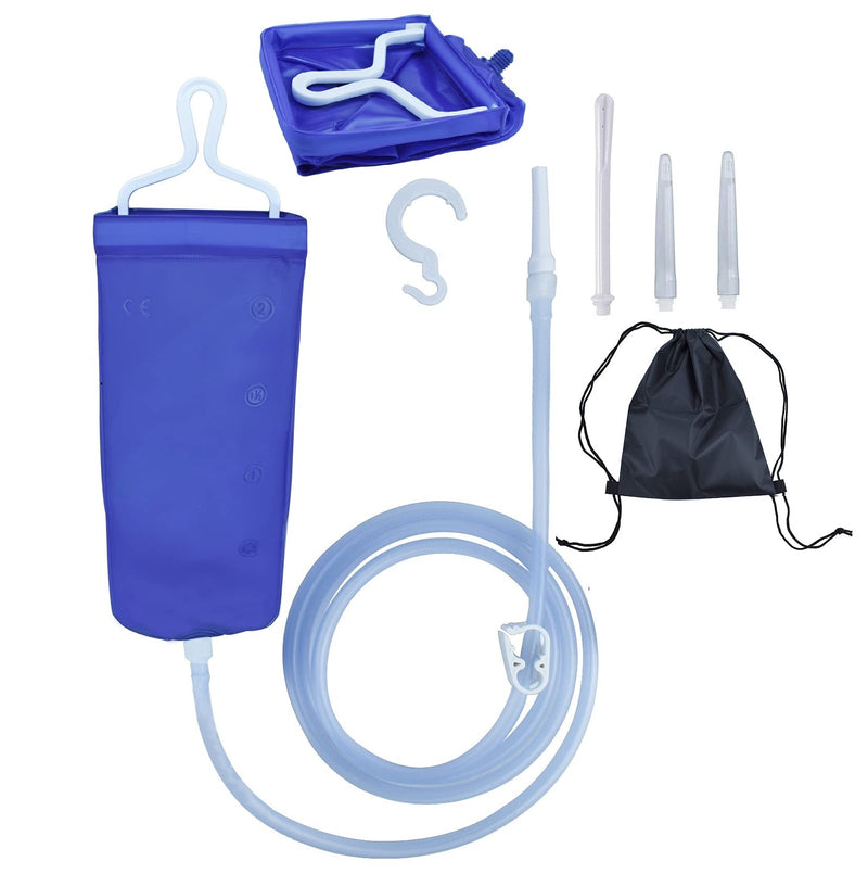 [Australia] - Enema Bag Kit for Colon Cleansing Coffee Women Men Constipation, 2L Folding Enema Bucket Shower Anal Vaginal Douche Cleaner Set with 6ft Silicone Hose and 4 Replacement Nozzle for Adult Child BPA Free TPU 