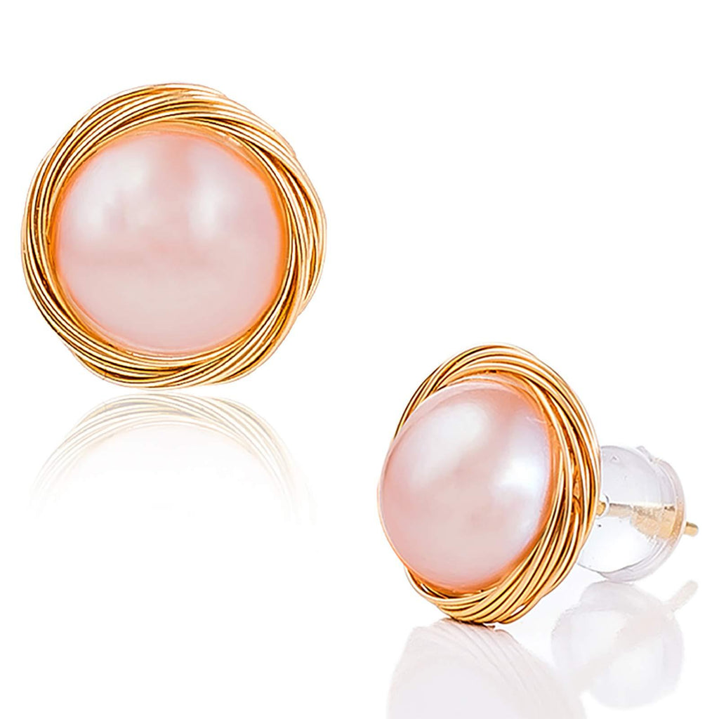[Australia] - FLOROA 925 Baroque Pearl Wrapped Gold 14K Earrings with Silver Needle Wire Pink 