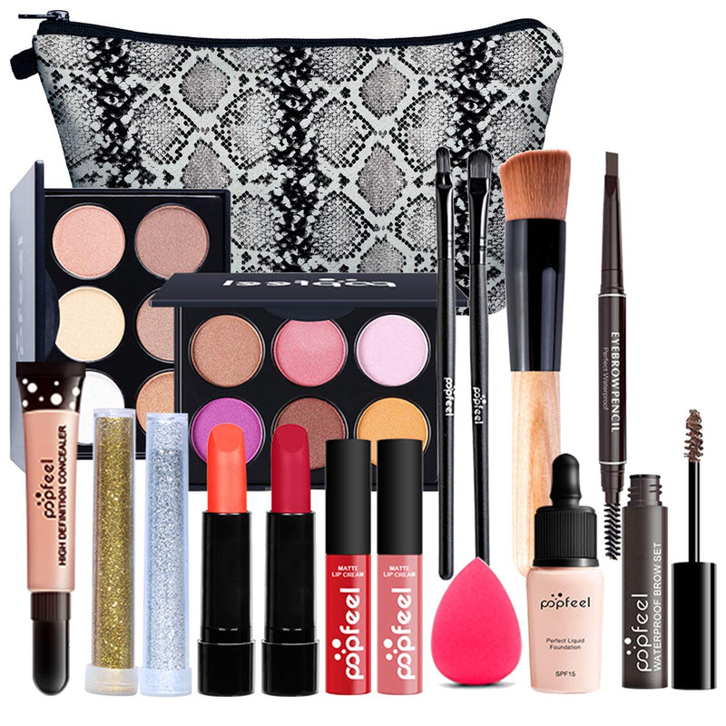 [Australia] - CCbeauty All in One Makeup Kit Women Full Makeup Kit Cosmetic Essential Starter Set Includes Eyeshadow Palette Lip Gloss Concealer Glitter Eyebrow Gel & Pencil Brush Makeup Bag etc 