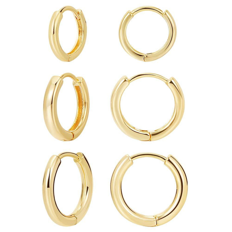 [Australia] - 3 pairs 14K Gold Plated Huggie Hoop Earrings for Women, Minimalist Gold Huggie Hoop Earrings, Simple 3 sizes Hoop Earrings for Women Men gift,Gold and Silver… 