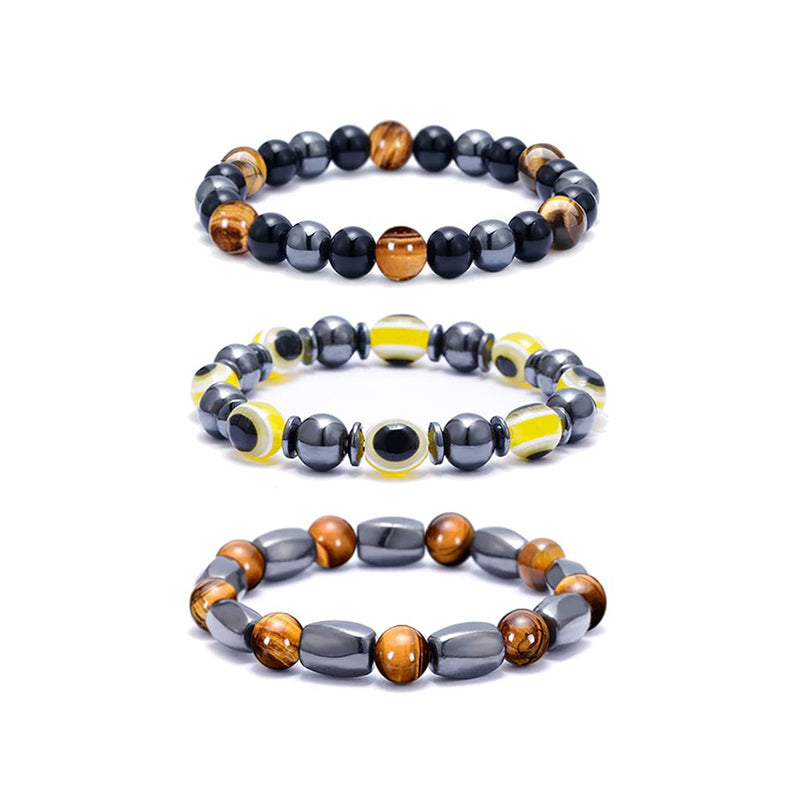 [Australia] - XIMEO 3PCS Hematite Magnetic Therapy Bracelets - Tiger Eye Stone, Black Obsidian, Evil Eye Bracelet Stress Relief and Anxiety Bracelet, Healing Crystal Bracelet for Men Women A Tiger eye 