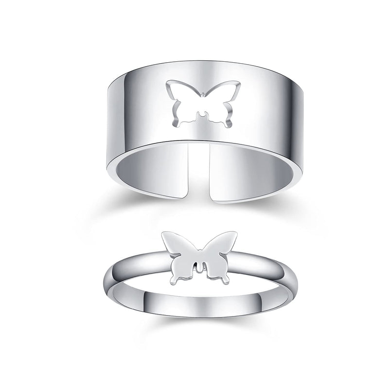 [Australia] - Butterfly Rings for Couples 18K White Gold Plated couple rings for him and her sets promise rings Wedding Engagement Bands Sets butterfly couple ring set Anniversary Birthday Gift A-Silver Butterfly Rings Set 