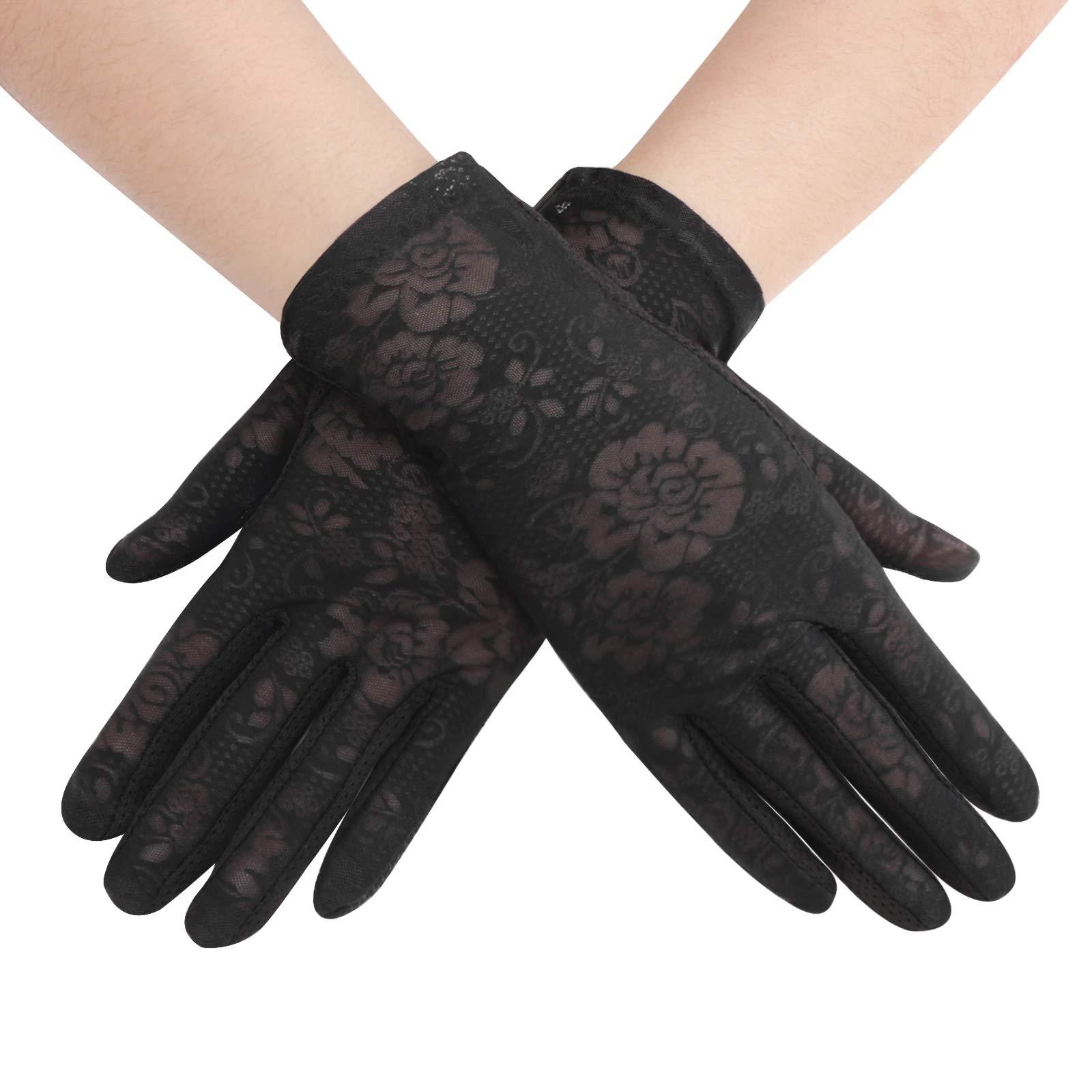 Ladies Summer UV Protection Driving Gloves Soft Cotton Gloves Breathable  Thin Full Finger Gloves Style 1-black