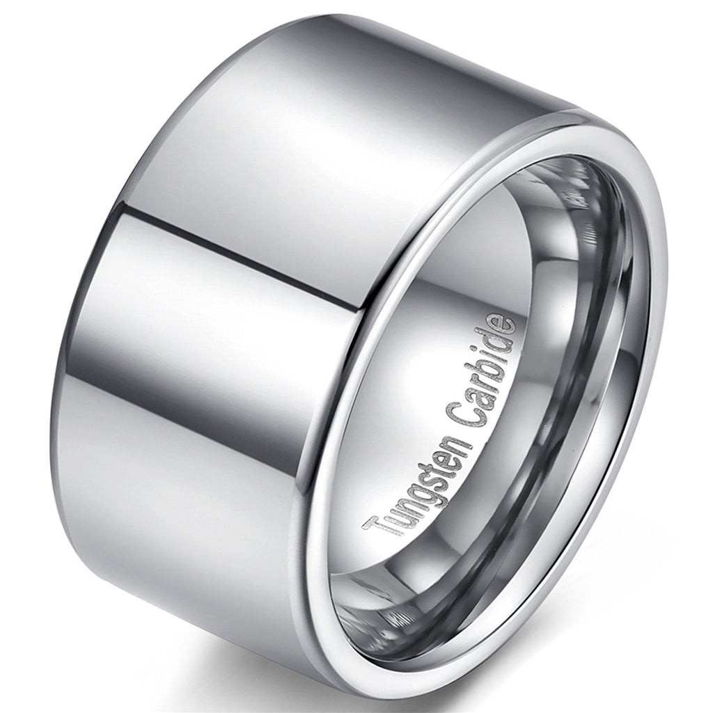 [Australia] - Fashion Month Mens 12mm Wide Band Silver Classic Tungsten Carbide Ring Wedding Engagement High Polished Flat Top 7 