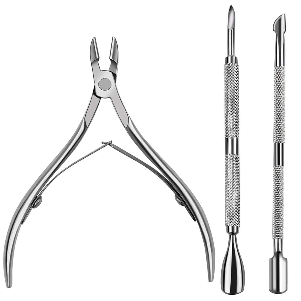 [Australia] - Cuticle Trimmer with Cuticle Pusher，VJK Cuticle Remover Cuticle Nipper Stainless Steel Durable Nail Cuticle Spoon Pusher Remover Cutter Nipper Clipper Cut Tools Set for Fingernails and Toenails 