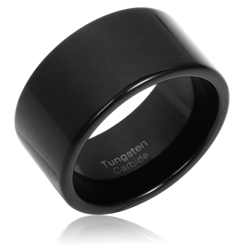 [Australia] - Fashion Month Mens 12mm Wide Band Black Classic Tungsten Carbide Ring Wedding Engagement High Polished Flat Top 7 