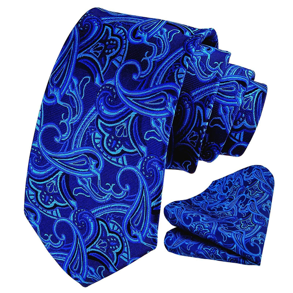 [Australia] - Paisley Tie Set for Men,Extra Long 61" Necktie Handkerchief Woven Classic Men's Floral Tie Pocket Square Set Wedding Party Blue 