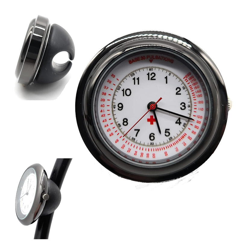 [Australia] - Black Nurse Stethoscope Watch - Lightweight Metal Frame- Attaches Directly to Stethoscope for All Medical Professionals 