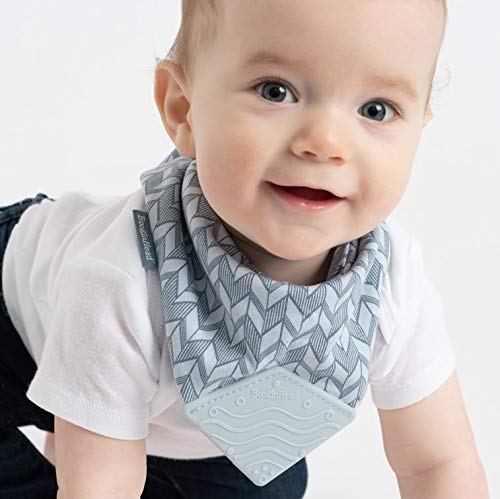 [Australia] - BooginHead Drool Bibs for Baby Girls and Boys – Adjustable Bandana Teether Bib 2-Pack (2-Pack Blue Feather) 