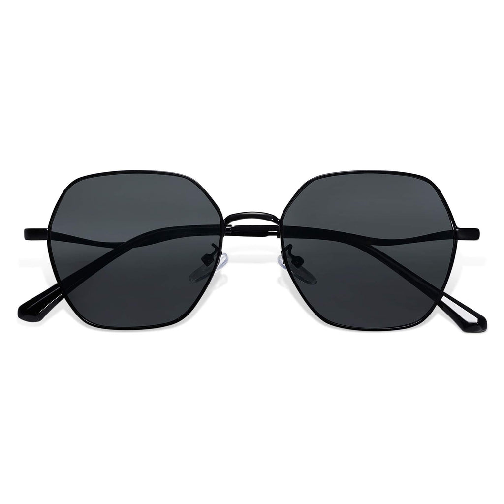 [Australia] - SOJOS Hexagon Square Sunglasses For Women Trendy Small Faces Octagon Gold Rim Wire Frame Geometric Polygon SJ1101 Black Grey 