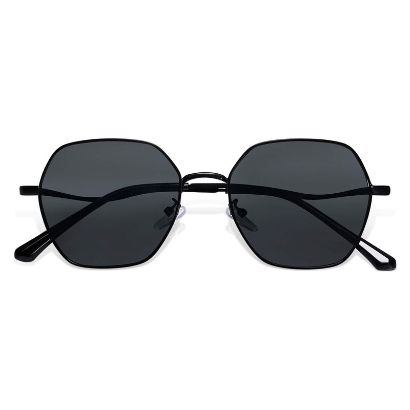 [Australia] - SOJOS Hexagon Square Sunglasses For Women Trendy Small Faces Octagon Gold Rim Wire Frame Geometric Polygon SJ1101 Black Grey 