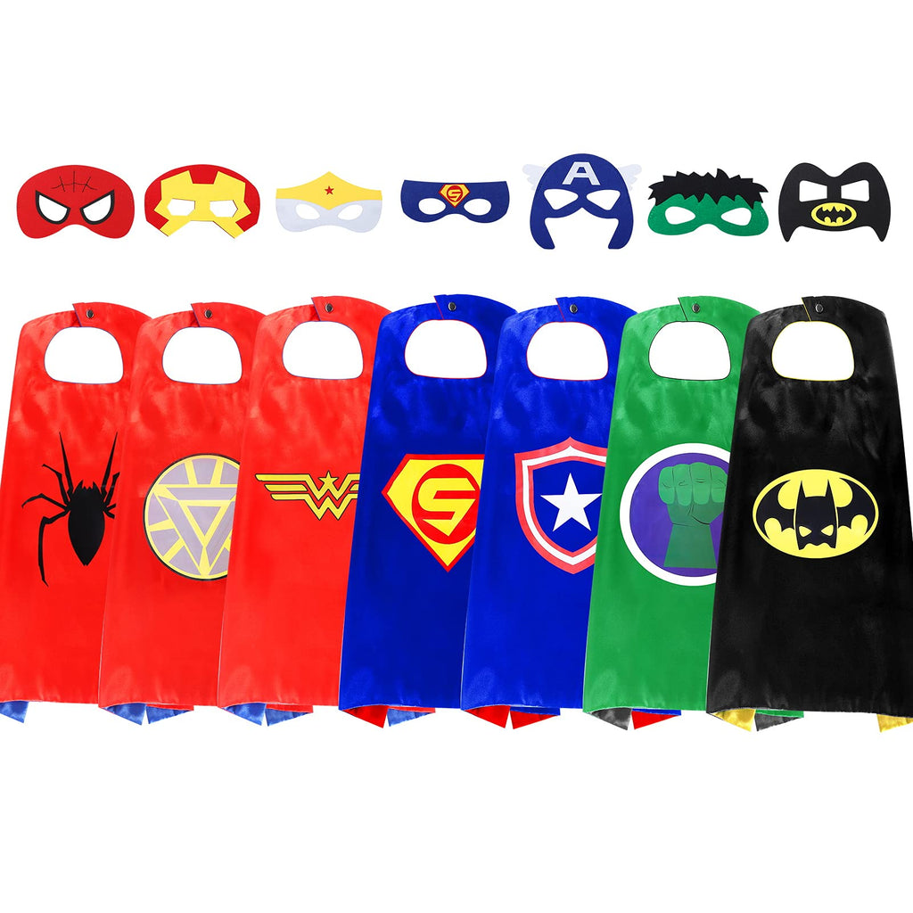 [Australia] - InPoTo Superhero Capes for Kids, 7 Sets Heroes Capes and Masks for Dress Up Costumes(7Cape, 7 Mask) 