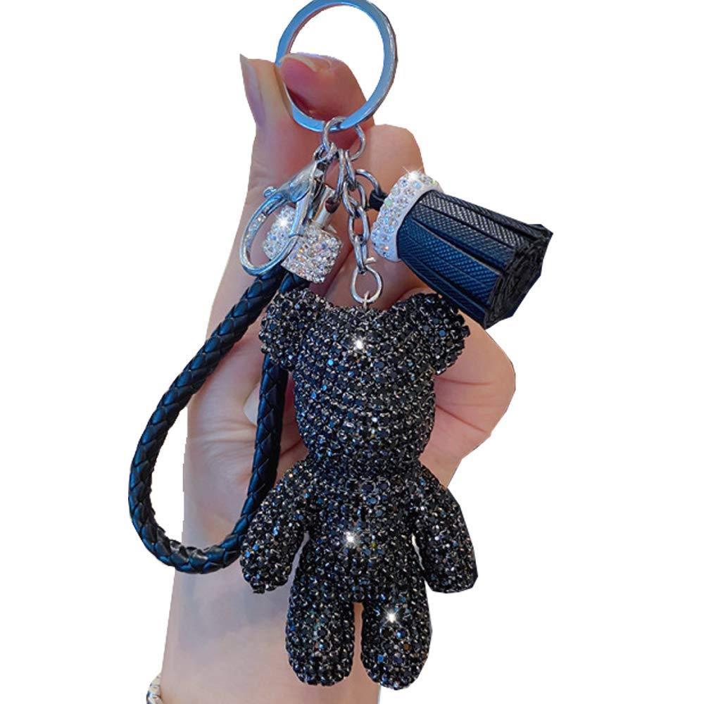 [Australia] - Ojexus Bling Cute Teddy Bear Car Keychain Keyring Key Fob Accessory Pendant with Sparkly Rhinestone Black 