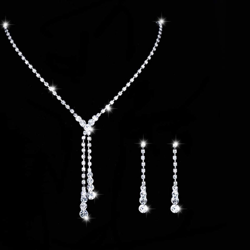 [Australia] - Aukmla Bride Silver Necklace Earrings Set Crystal Bridal Wedding Jewelry Sets Rhinestone Choker Necklace for Women and Girls (Set 1) Set 1 