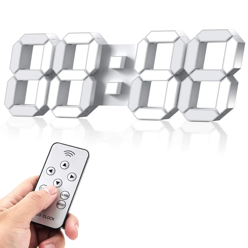 [Australia] - 3D White Digital Wall Clock LED Large Alarm Clock Adjustable Brightness 12/24 Hours Display and Date Display for Kitchen Homes Offices Gyms (15inch) 15 inch 