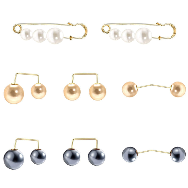 [Australia] - 8 PCS Pearl Brooch Pins, Tops Neckline Safety Pin, Pants Skirt Waist and Sweater Shawl Clips for Women Girls Wedding Party 