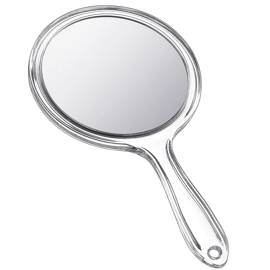 [Australia] - Hand Mirror Double-Sided Handheld Mirror 1X/ 2X Magnifying Mirror with Handle Transparent Hand Mirror Rounded Shape Makeup Mirror (Clear) Clear 